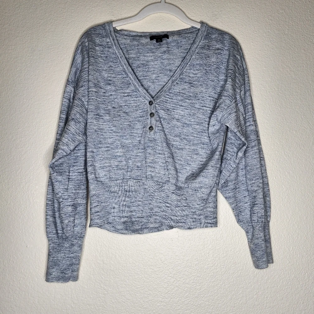 J. Crew Space-dyed Wide V-neck Henley Sweater M